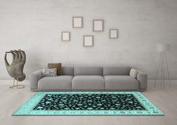 Machine Washable Persian Light Blue Traditional Rug in a Living Room, wshtr2082lblu