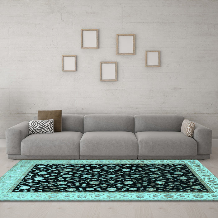Machine Washable Persian Light Blue Traditional Rug in a Living Room, wshtr2082lblu