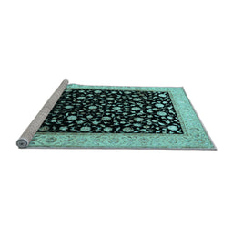 Sideview of Machine Washable Persian Light Blue Traditional Rug, wshtr2082lblu
