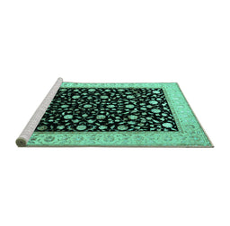 Sideview of Machine Washable Persian Turquoise Traditional Area Rugs, wshtr2082turq
