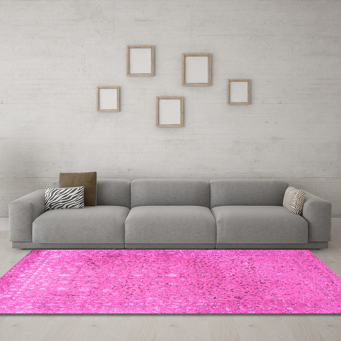 Machine Washable Persian Pink Traditional Rug in a Living Room, wshtr2083pnk