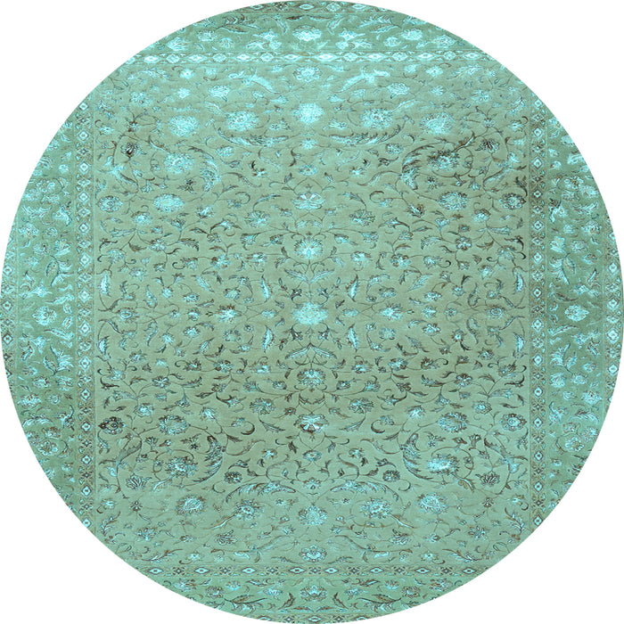Round Machine Washable Persian Light Blue Traditional Rug, wshtr2083lblu