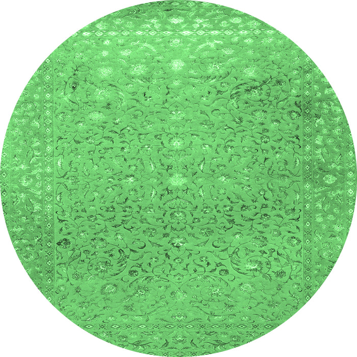 Round Machine Washable Persian Emerald Green Traditional Area Rugs, wshtr2083emgrn