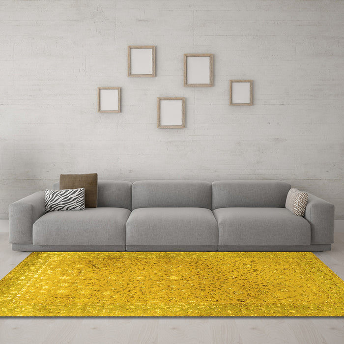 Machine Washable Persian Yellow Traditional Rug in a Living Room, wshtr2083yw