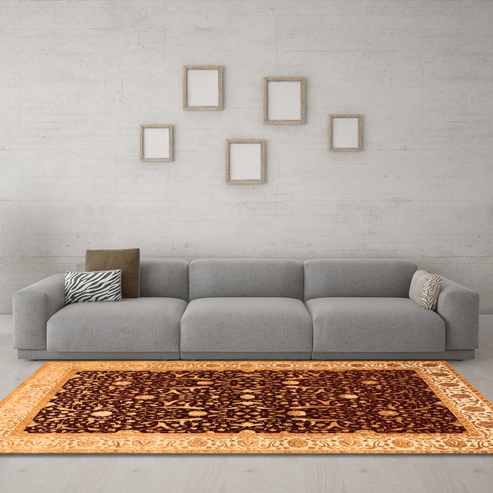 Machine Washable Persian Orange Traditional Area Rugs in a Living Room, wshtr2084org