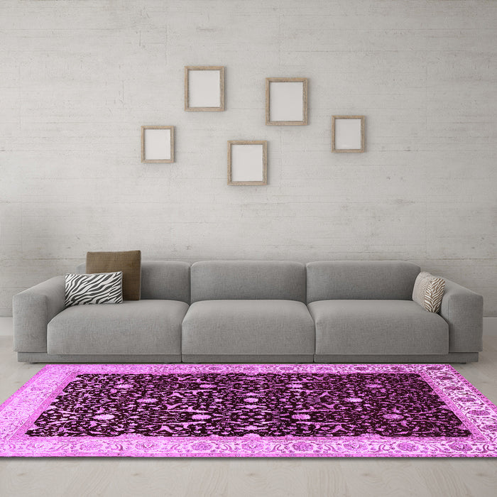 Machine Washable Persian Purple Traditional Area Rugs in a Living Room, wshtr2084pur