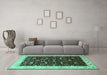 Machine Washable Persian Turquoise Traditional Area Rugs in a Living Room,, wshtr2084turq