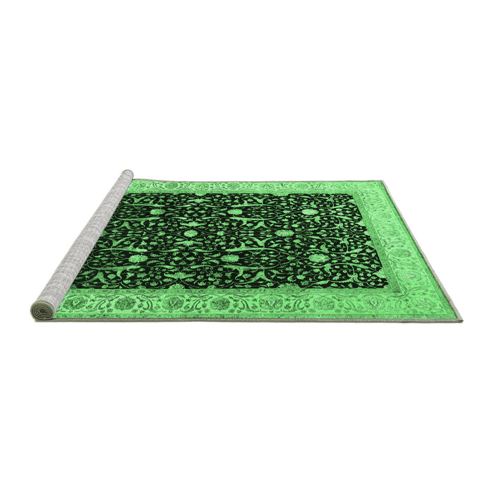 Sideview of Machine Washable Persian Emerald Green Traditional Area Rugs, wshtr2084emgrn