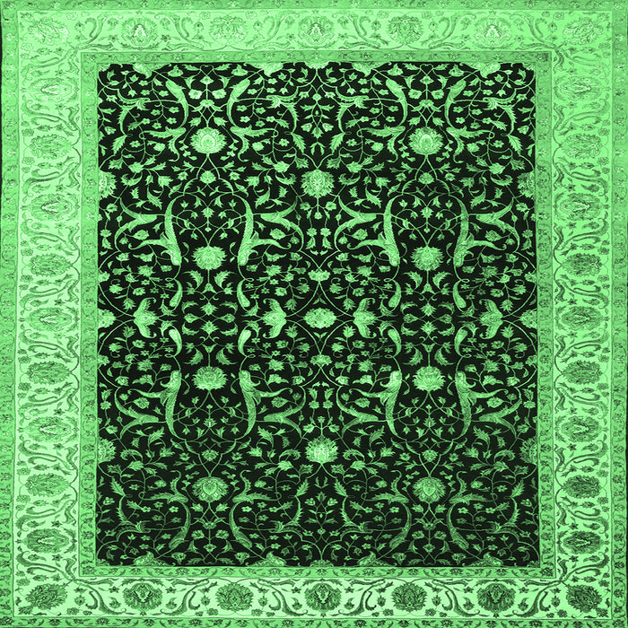 Square Machine Washable Persian Emerald Green Traditional Area Rugs, wshtr2084emgrn