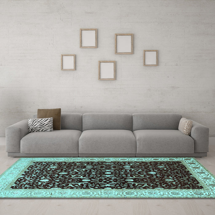 Machine Washable Persian Light Blue Traditional Rug in a Living Room, wshtr2084lblu