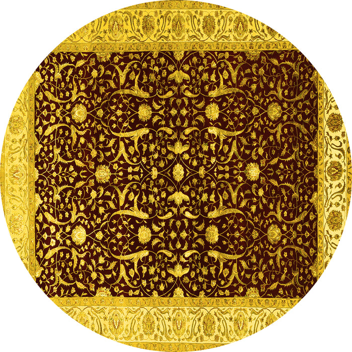 Round Machine Washable Persian Yellow Traditional Rug, wshtr2084yw