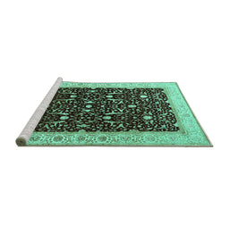 Sideview of Machine Washable Persian Turquoise Traditional Area Rugs, wshtr2084turq