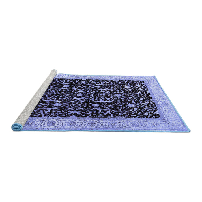 Sideview of Machine Washable Persian Blue Traditional Rug, wshtr2084blu