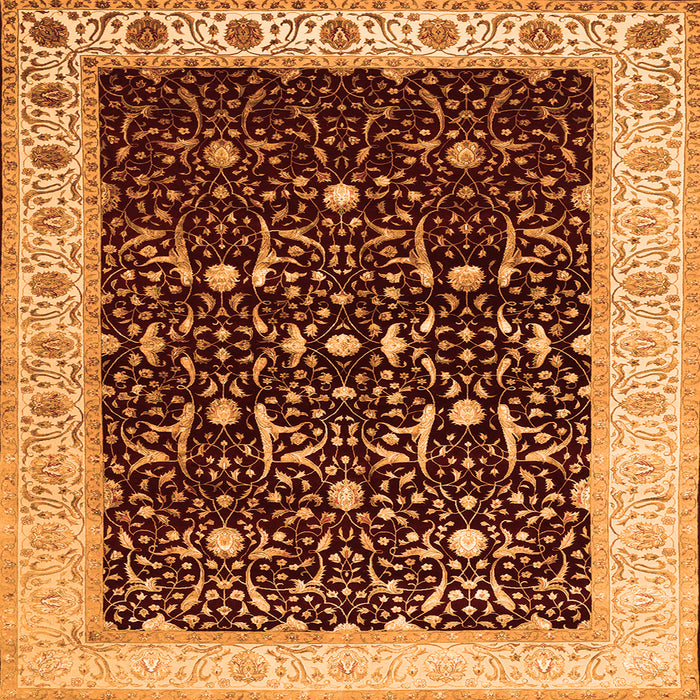 Round Machine Washable Persian Orange Traditional Area Rugs, wshtr2084org