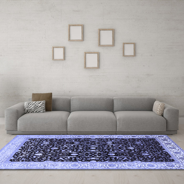 Machine Washable Persian Blue Traditional Rug in a Living Room, wshtr2084blu