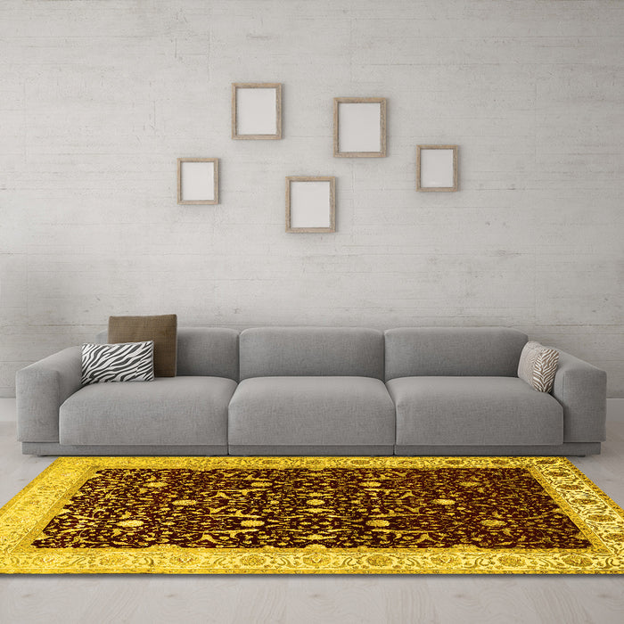 Machine Washable Persian Yellow Traditional Rug in a Living Room, wshtr2084yw