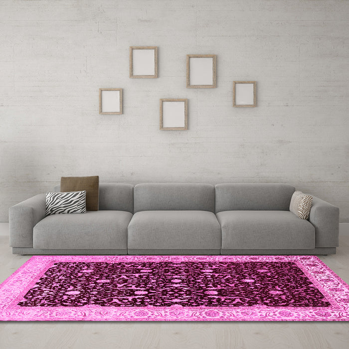 Machine Washable Persian Pink Traditional Rug in a Living Room, wshtr2084pnk