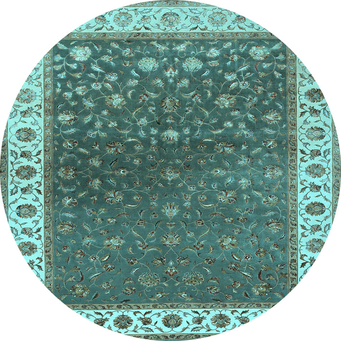 Round Machine Washable Persian Light Blue Traditional Rug, wshtr2085lblu