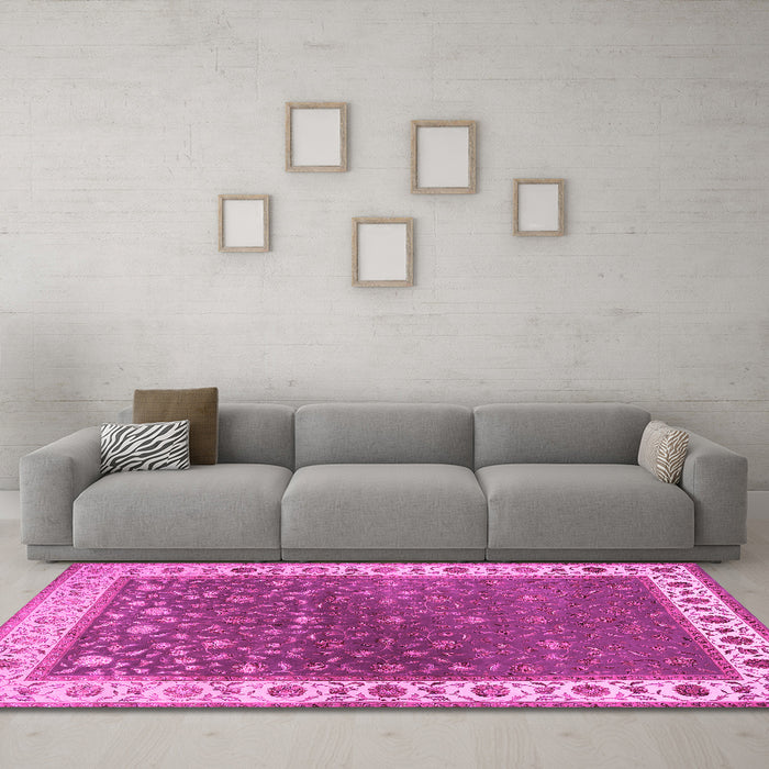 Machine Washable Persian Pink Traditional Rug in a Living Room, wshtr2085pnk