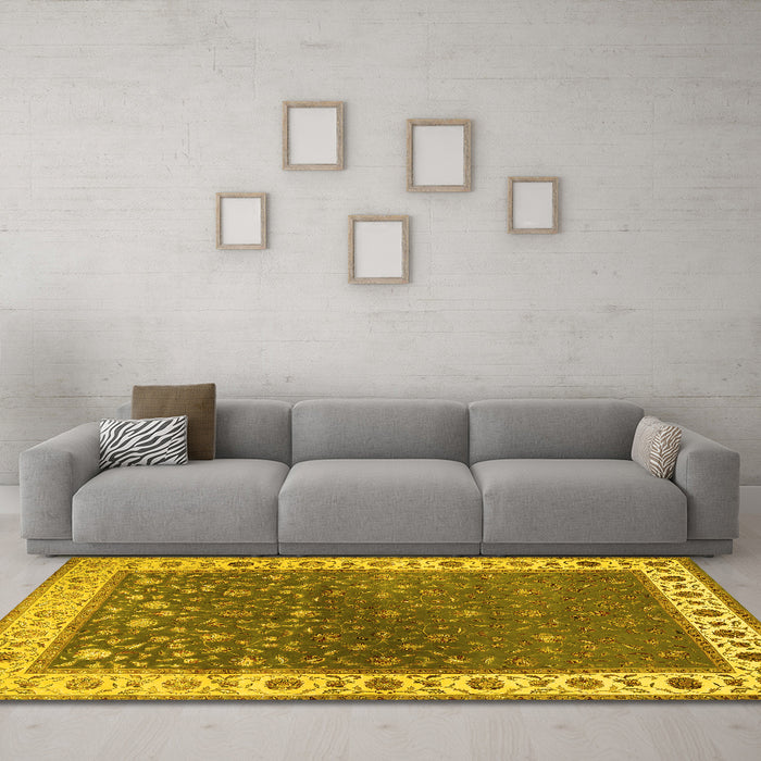 Machine Washable Persian Yellow Traditional Rug in a Living Room, wshtr2085yw