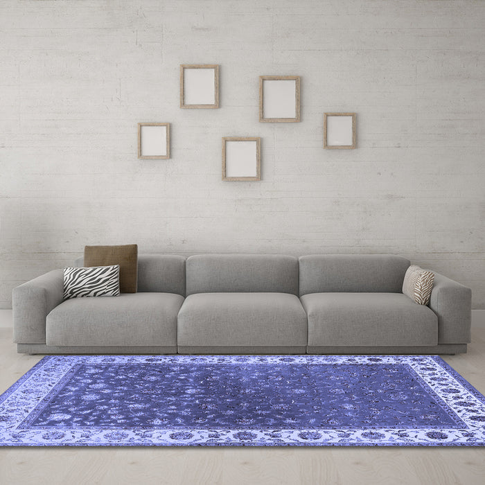 Machine Washable Persian Blue Traditional Rug in a Living Room, wshtr2085blu