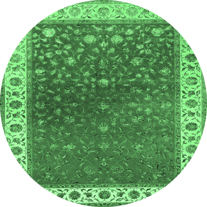 Round Persian Emerald Green Traditional Rug, tr2085emgrn