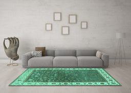Machine Washable Persian Turquoise Traditional Area Rugs in a Living Room,, wshtr2085turq