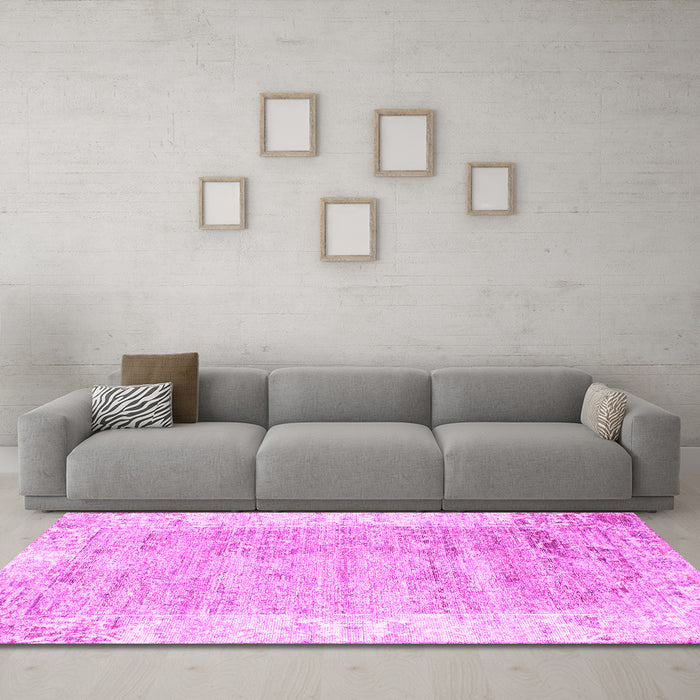 Machine Washable Persian Pink Traditional Rug in a Living Room, wshtr2086pnk