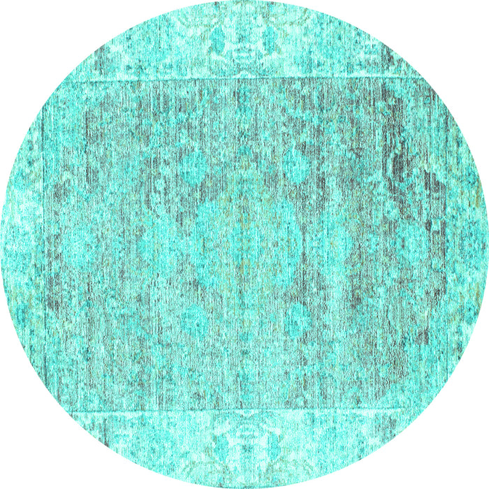 Round Machine Washable Persian Turquoise Traditional Area Rugs, wshtr2086turq