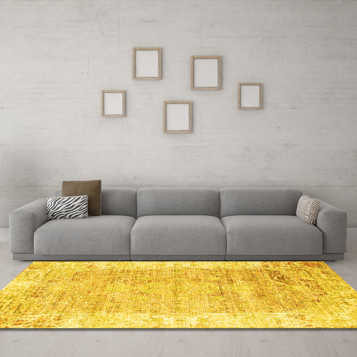 Machine Washable Persian Yellow Traditional Rug in a Living Room, wshtr2086yw