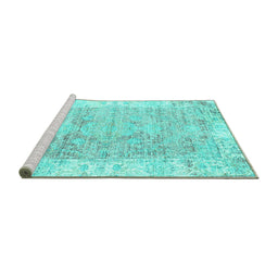Sideview of Machine Washable Persian Turquoise Traditional Area Rugs, wshtr2086turq