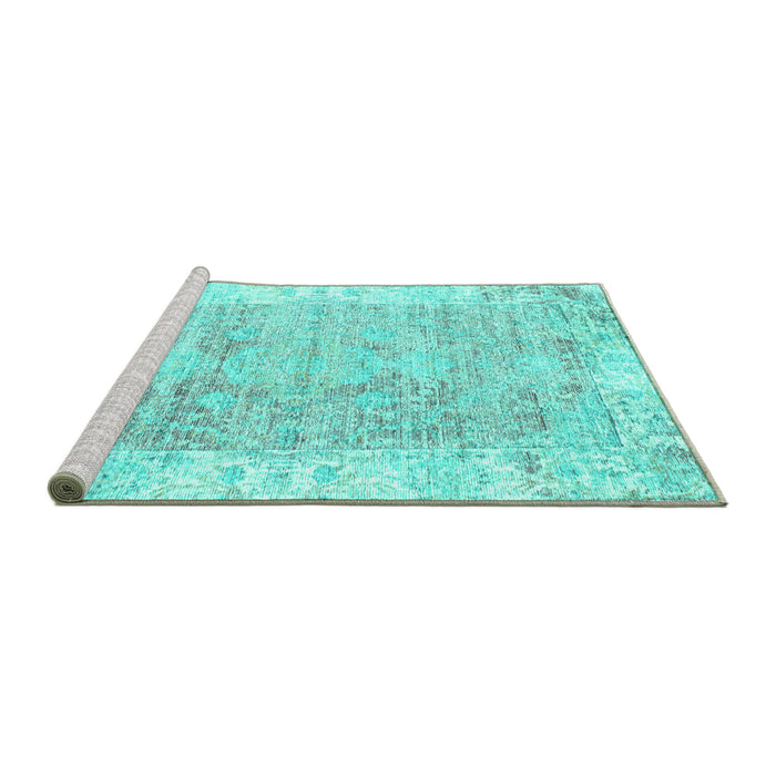 Sideview of Machine Washable Persian Turquoise Traditional Area Rugs, wshtr2086turq