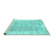 Sideview of Machine Washable Persian Turquoise Traditional Area Rugs, wshtr2086turq