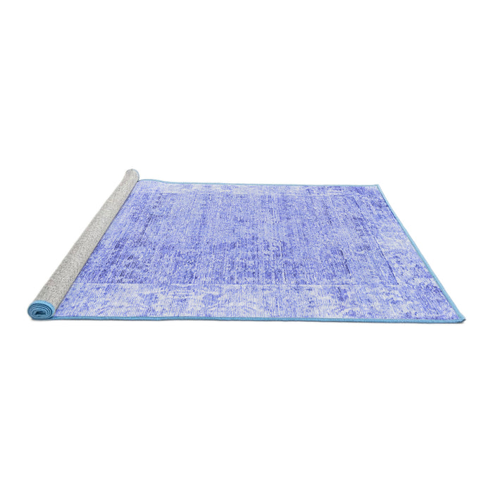 Sideview of Machine Washable Persian Blue Traditional Rug, wshtr2086blu