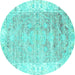 Round Persian Turquoise Traditional Rug, tr2086turq