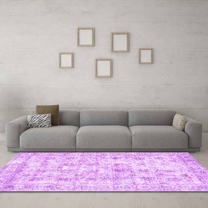 Machine Washable Persian Purple Traditional Area Rugs in a Living Room, wshtr2087pur