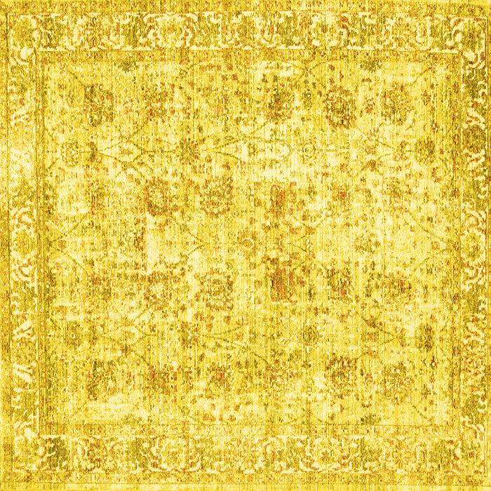 Square Machine Washable Persian Yellow Traditional Rug, wshtr2087yw