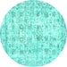 Round Machine Washable Persian Turquoise Traditional Area Rugs, wshtr2087turq