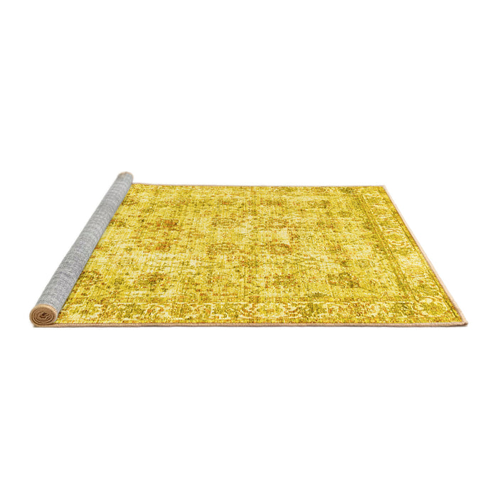 Sideview of Machine Washable Persian Yellow Traditional Rug, wshtr2087yw