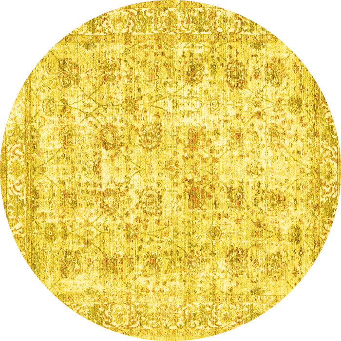 Round Machine Washable Persian Yellow Traditional Rug, wshtr2087yw