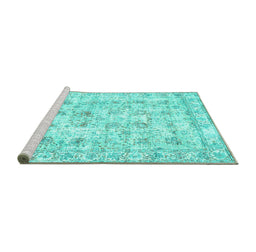 Sideview of Machine Washable Persian Turquoise Traditional Area Rugs, wshtr2087turq