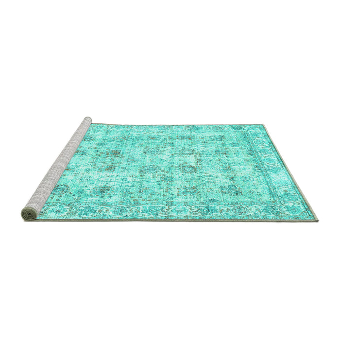 Sideview of Machine Washable Persian Turquoise Traditional Area Rugs, wshtr2087turq