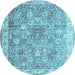 Round Machine Washable Persian Light Blue Traditional Rug, wshtr2088lblu