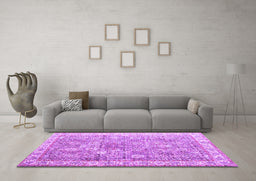 Machine Washable Persian Purple Traditional Area Rugs in a Living Room, wshtr2088pur