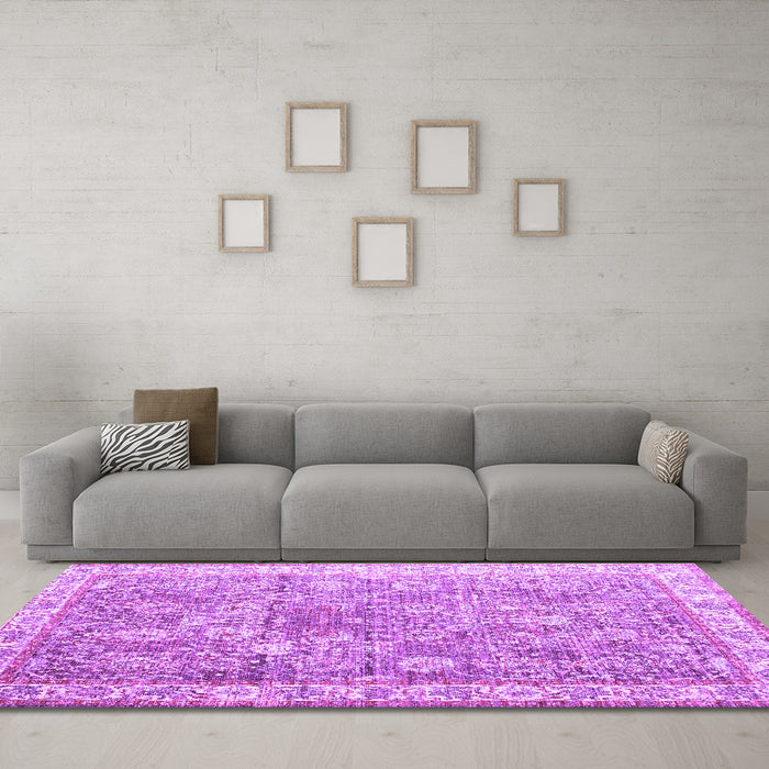 Machine Washable Persian Purple Traditional Area Rugs in a Living Room, wshtr2088pur