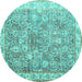 Round Machine Washable Persian Turquoise Traditional Area Rugs, wshtr2088turq