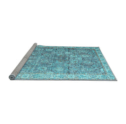 Sideview of Machine Washable Persian Light Blue Traditional Rug, wshtr2088lblu