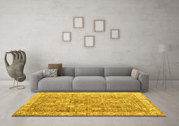 Machine Washable Persian Yellow Traditional Rug in a Living Room, wshtr2088yw