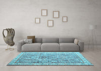 Machine Washable Persian Light Blue Traditional Rug, wshtr2088lblu