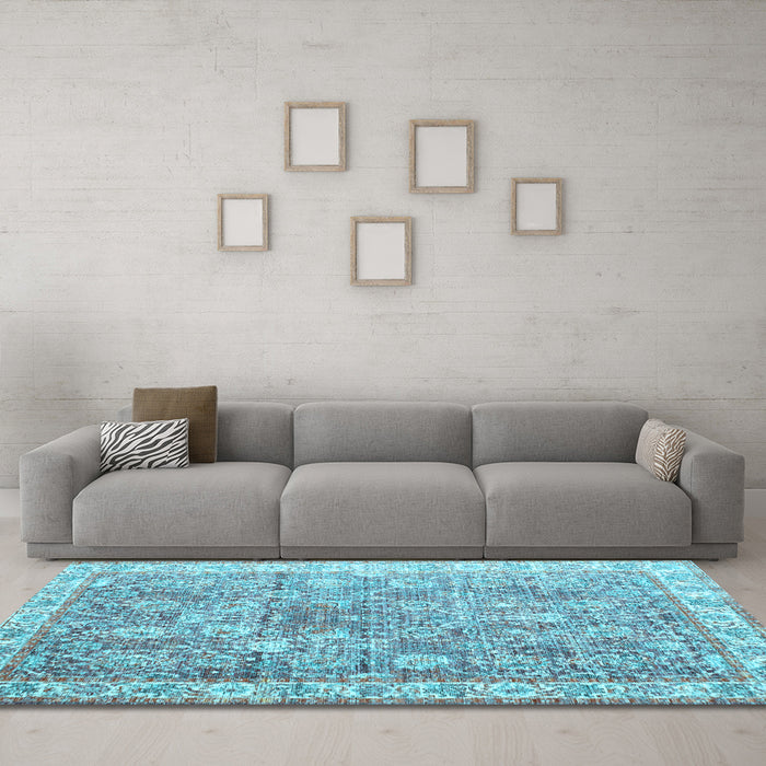 Machine Washable Persian Light Blue Traditional Rug in a Living Room, wshtr2088lblu
